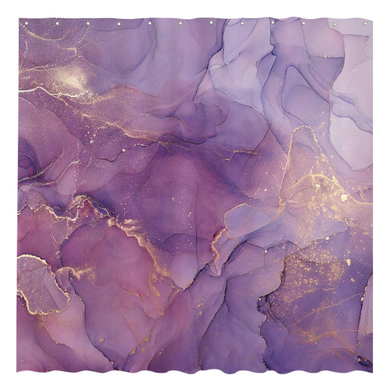 Allenjoy Purple Marble Shower Curtain Lavender Gold Pattern Elegant Texture Abstract Fabric Bathroom Curtains Set Ink Art Painting Decor Durable Bathtub Showers Decor 72x72 Inch