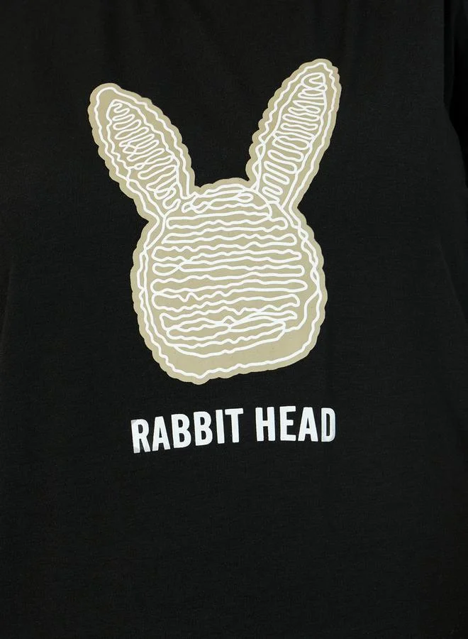 Styli Plus Size Rabbit Graphic Print Oversized T-Shirt