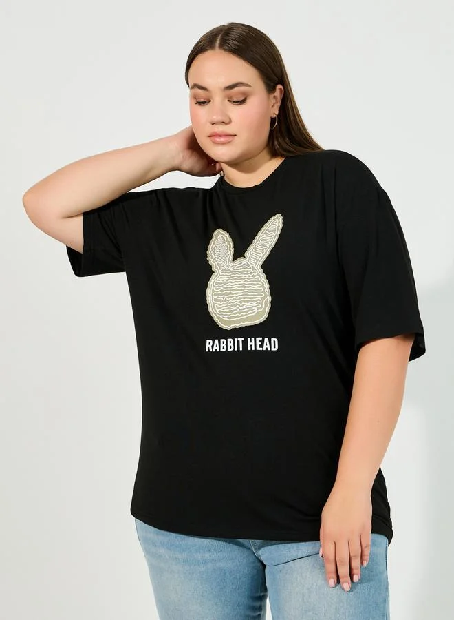 Styli Plus Size Rabbit Graphic Print Oversized T-Shirt