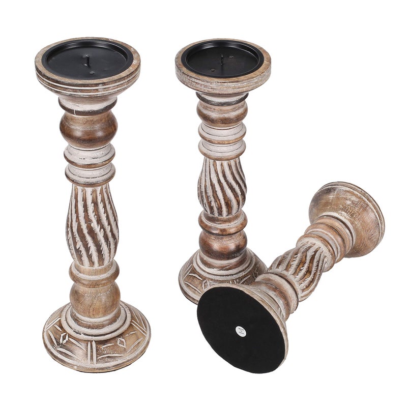 Winlay Wooden Candle Holders Set of 3, (Colour - Natural Finish, Size -14",12",10") Wood Candal Holder, Wooden Candle Holder, Unity Candle Holders, Rounded Turned Colums, Country Style Idle Gift for Wedding - Image 4