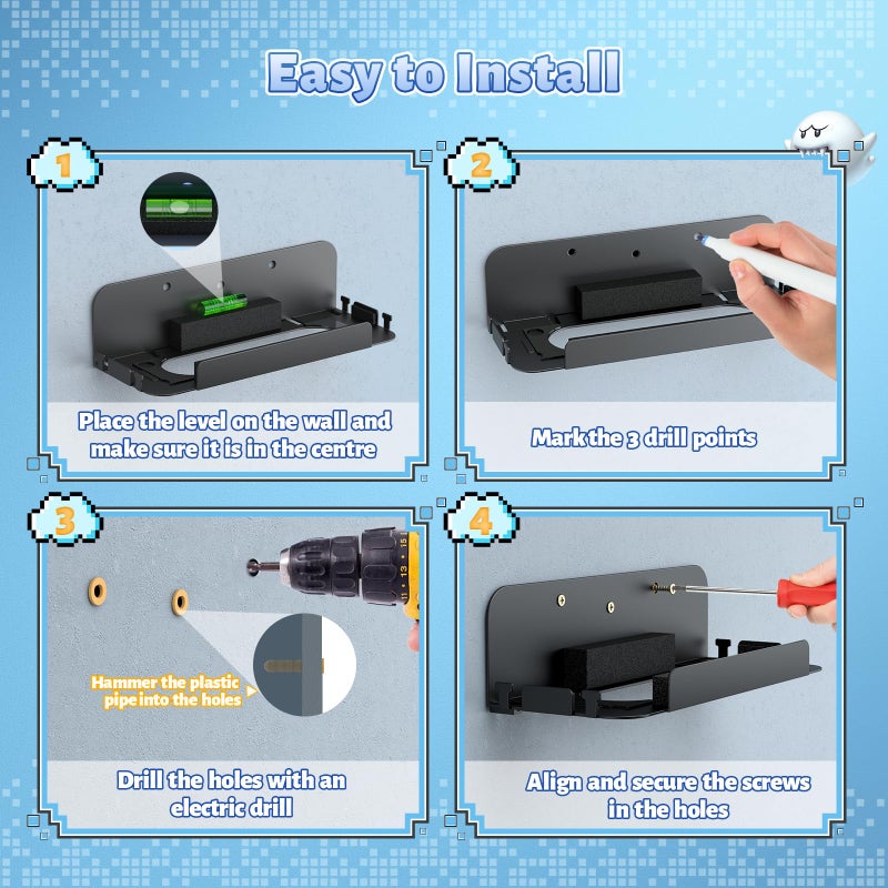 FASTSNAIL [Switch 1/2 Compatible Wall Mount for Nintendo Switch 2, Organizer for Switch 2025, Shelf Base Kit Behind TV, Accessories with 4 Joypad Hooks and 5 Card Slots - Image 5