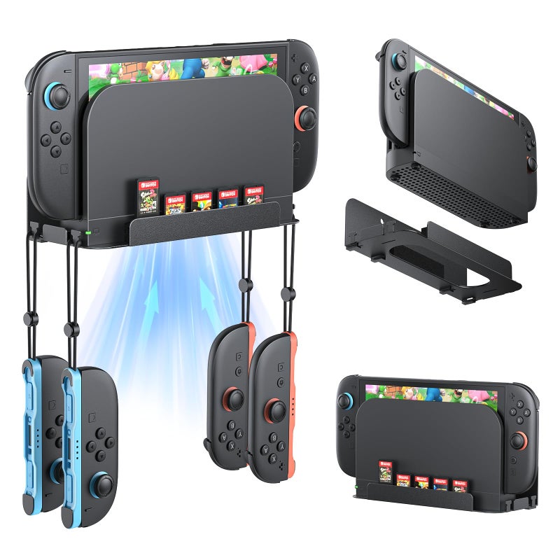 FASTSNAIL [Switch 1/2 Compatible Wall Mount for Nintendo Switch 2, Organizer for Switch 2025, Shelf Base Kit Behind TV, Accessories with 4 Joypad Hooks and 5 Card Slots - Image 1