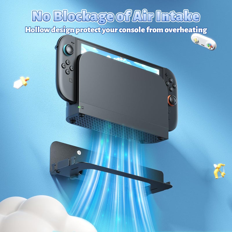 FASTSNAIL [Switch 1/2 Compatible Wall Mount for Nintendo Switch 2, Organizer for Switch 2025, Shelf Base Kit Behind TV, Accessories with 4 Joypad Hooks and 5 Card Slots - Image 3