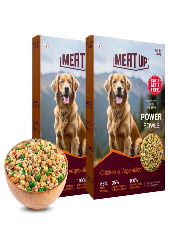 Meat Up Fresh Dog Food Chicken & Vegetables, for Adult & Puppy, 300gm | Buy 1 Get 1 | High Protein, 65% Real Chicken, 35% Fruits & Veggies | No Preservatives | Ready to Serve | One Pack One Meal - Image 1