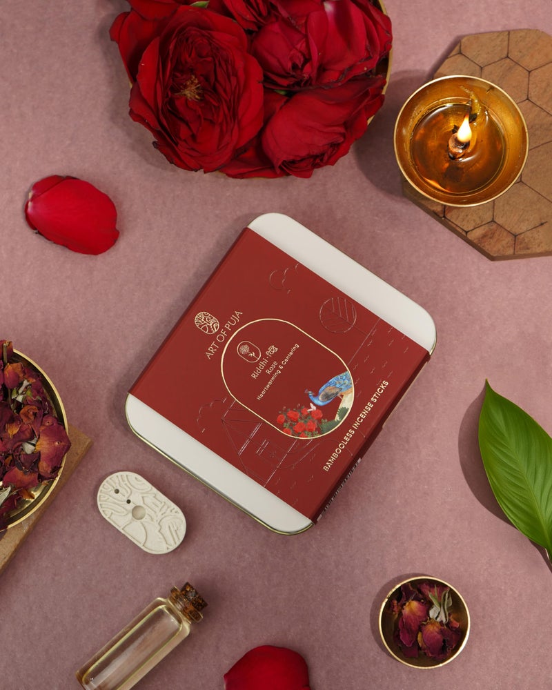 ART OF PUJA Rose Bambooless Sticks-27 Premium Gulab Bambooless Sticks | ~1 Hr Burn, 2+ Hr Fragrance Retention | Sweet Rose Aroma, Low Smoke | Free Dhoop Holder | Reusable Tin - Image 3
