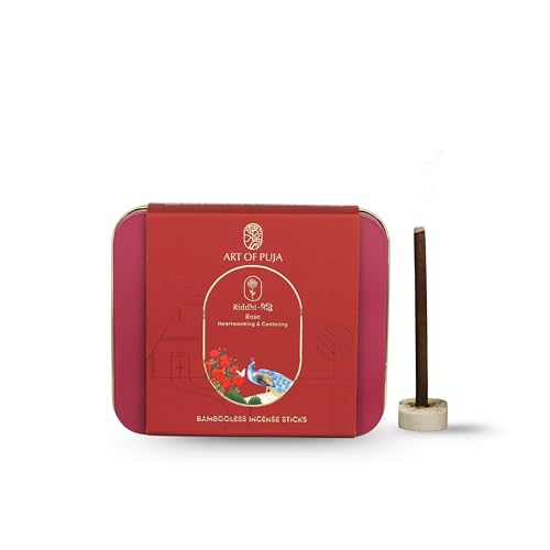 ART OF PUJA Rose Bambooless Sticks-27 Premium Gulab Bambooless Sticks | ~1 Hr Burn, 2+ Hr Fragrance Retention | Sweet Rose Aroma, Low Smoke | Free Dhoop Holder | Reusable Tin - Image 1