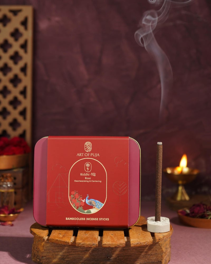 ART OF PUJA Rose Bambooless Sticks-27 Premium Gulab Bambooless Sticks | ~1 Hr Burn, 2+ Hr Fragrance Retention | Sweet Rose Aroma, Low Smoke | Free Dhoop Holder | Reusable Tin - Image 2