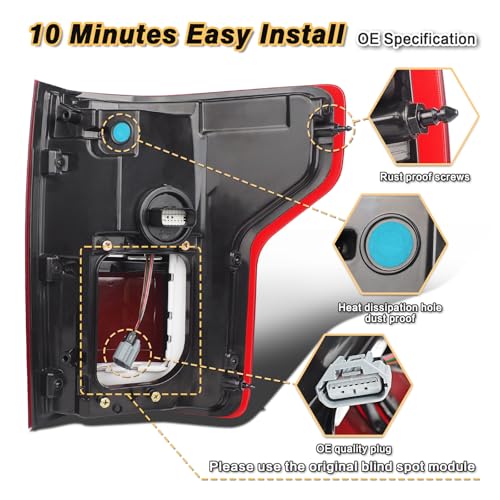 STRAUTOS LED Tail Lights Compatible With Ford Raptor F150 2017 2018 2019 2020 Rear Brake Lamp Signal Assembly ‎Taillights with Blind Spot HL3Z13405F Module Not Included (Left Driver Side) - Image 2