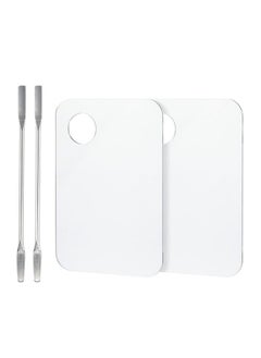 g2plus 2PCS Acrylic Cosmetic Palette with 2PCS Spatula,Makeup Palette Mixing Tray Apply for Eye Shadow Nail Art Pigment Blending (Rectangle)  - Image 1