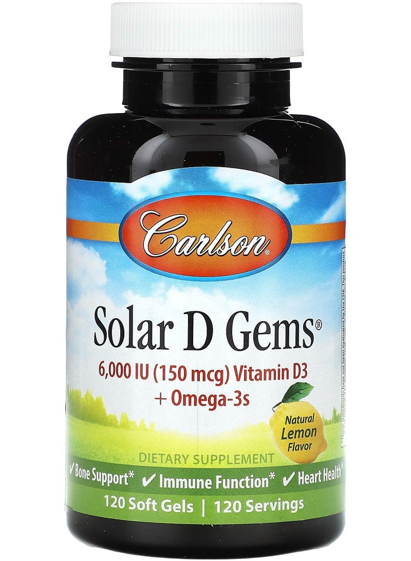 Solar D Gems® , Vitamin D3 + Omega-3s, Natural Lemon, 120 Soft Gels