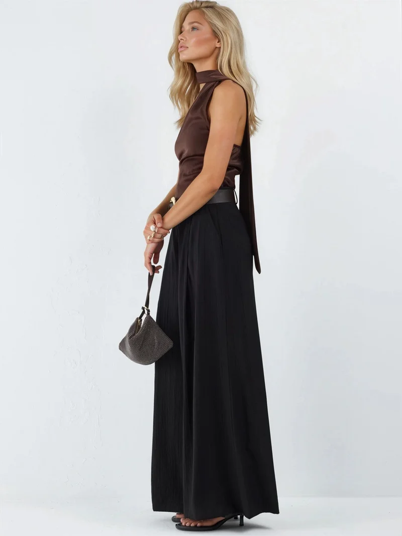 بوسيم BUSEM High Waist Wide Leg Pants with Pleats