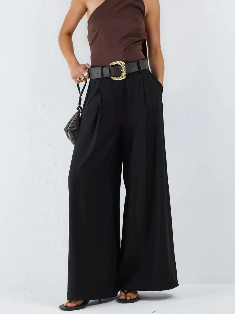 بوسيم BUSEM High Waist Wide Leg Pants with Pleats