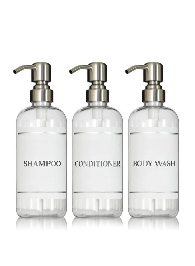 موزع شامبو وبلسم 3 قطع، موزعات 500 مل للاستحمام، موزع شامبو وبلسم وغسول للجسم مثبت على الحائط للحمام (فولاذ مقاوم للصدأ) - Image 1