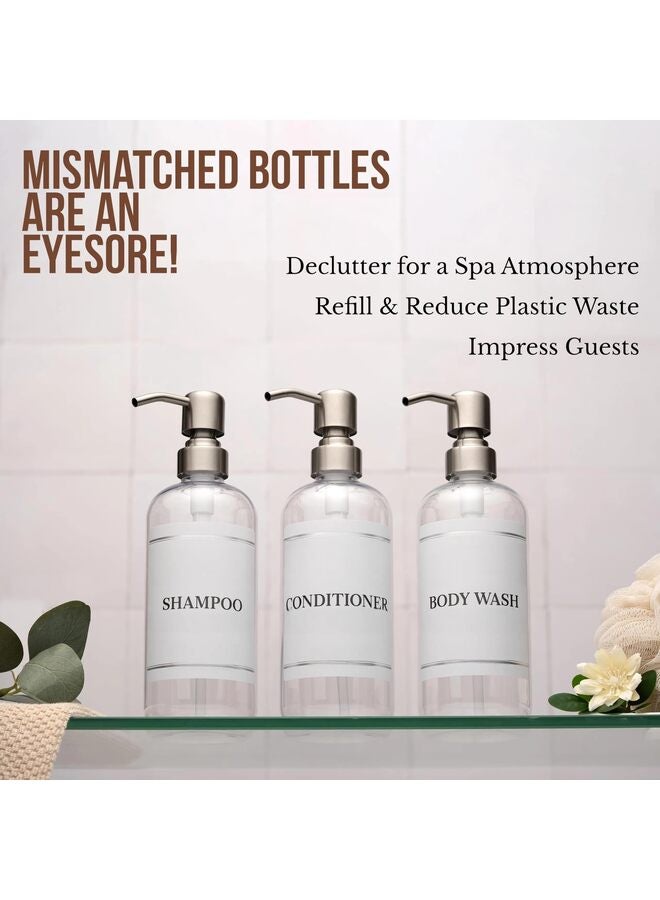 موزع شامبو وبلسم 3 قطع، موزعات 500 مل للاستحمام، موزع شامبو وبلسم وغسول للجسم مثبت على الحائط للحمام (فولاذ مقاوم للصدأ) - Image 2