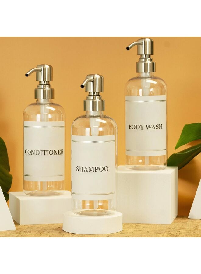 موزع شامبو وبلسم 3 قطع، موزعات 500 مل للاستحمام، موزع شامبو وبلسم وغسول للجسم مثبت على الحائط للحمام (فولاذ مقاوم للصدأ) - Image 5