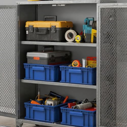 Mudygelay Heavy Duty Storage Bins, 3-Pack Stackable Tool Storage Box for Hardware, Screws, Nuts and Bolts, Space-Saving Straight Wall Container for Garage, Workshop & Factory, 14.2"L x 10.4"W x 5.5"H, Blue - Image 5
