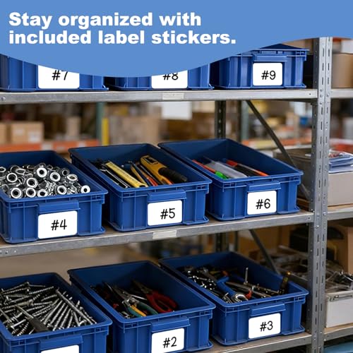 Mudygelay Heavy Duty Storage Bins, 3-Pack Stackable Tool Storage Box for Hardware, Screws, Nuts and Bolts, Space-Saving Straight Wall Container for Garage, Workshop & Factory, 14.2"L x 10.4"W x 5.5"H, Blue - Image 4