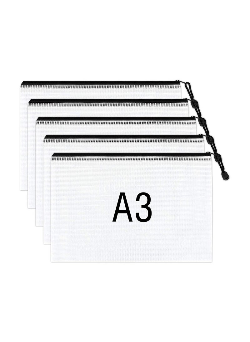 ماركة غير محددة Extra Thick Waterproof Zipper Pouch Set of 5 Mesh Bags Suitable for School Office and Travel Accessories  - Image 1