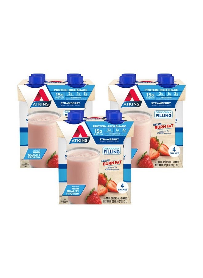 Atkins Atkins Strawberry Protein Shake, 15g Protein, Low Glycemic, 2g Net Carb, 1g Sugar, Keto Friendly, 12 Count  - Image 1
