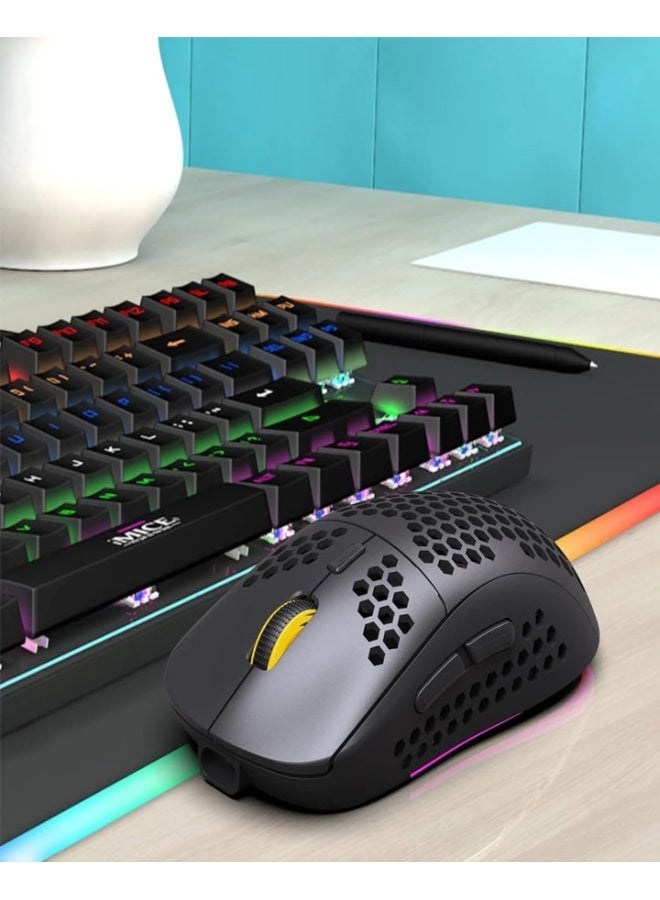 ماوس لاسلكي HXSJ T90 بثلاثة أوضاع، يدعم تقنيات بلوتوث 3.0 و 5.0 و 2.4 جيجاهرتز، قابل للشحن، مزود بإضاءة RGB وقابلية تعديل حساسية DPI، لون أسود. - Image 2