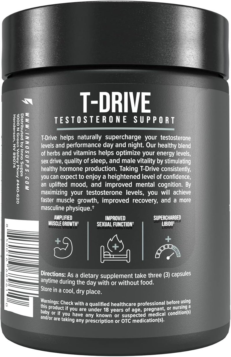 InnoSupps  TDrive  Testosterone Booster  Amplify Muscle Growth  KSM66 Ashwagandha Boron Fenugreek  90 Capsules - Image 2