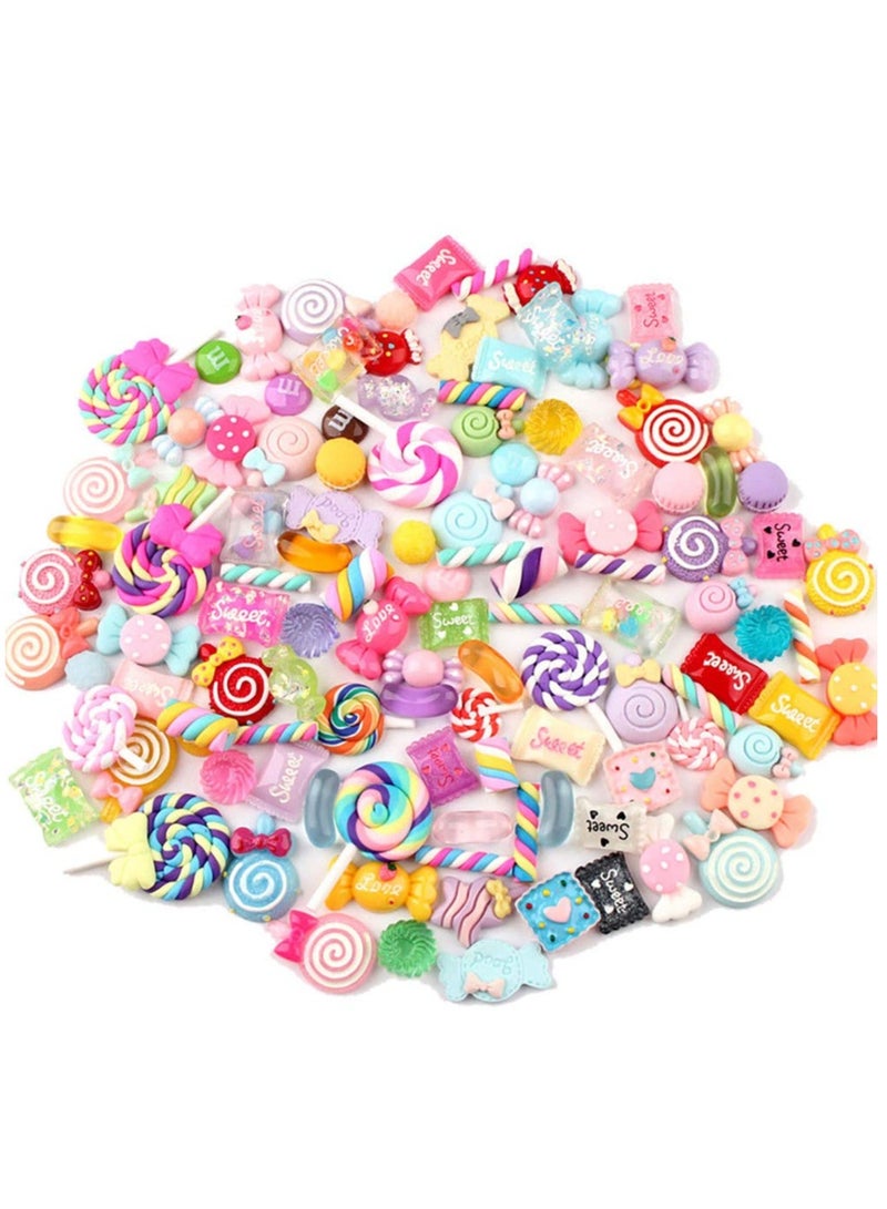 كابتن تيك Kawaii Slime Charms Resin Fake Candy Assortment - 100pcs Mixed Sweets Flatback Beads for DIY Crafting, Scrapbooking, and Ornament Making Supplies. Perfect for Creative Projects! - Image 1
