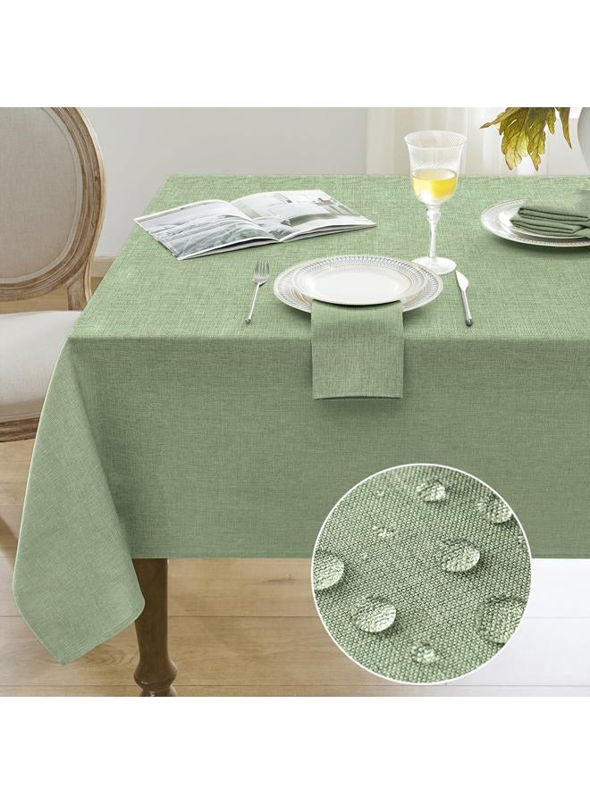 Softalker Linen Textured Rectangle Tablecloth, Waterproof Wipeable Farmhouse Burlap Table Cloth, Stain Resistant Table Covers for Kitchen Dining Holiday Party (60 x 84, Sage Green) - Image 1
