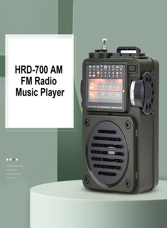 HRD-700 AM FM Radio Music Player Portable Receive Signal Rechargeable BT Speaker Punk Retro Art Birthday Gift Retractable Metal Antenna With TF Card Slot Green - Image 5