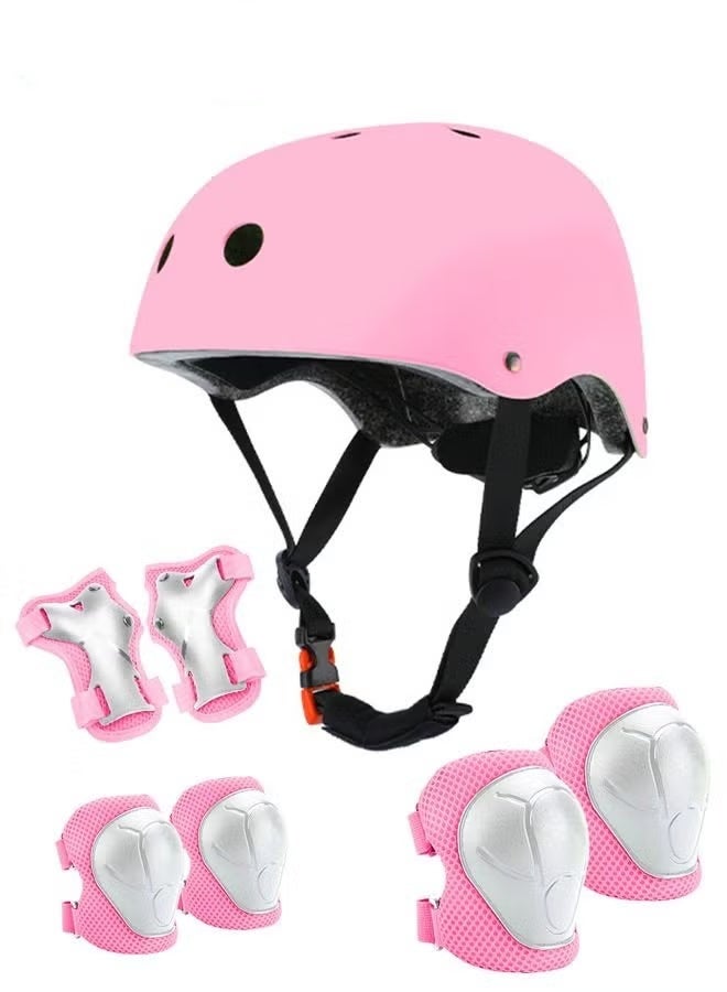 Soofam 7 Pcs Multi-Sport Protective Gear Set with Adjustable Helmet Knee and Elbow Pads Wrist Guards fit for Multi Sports Scooter, Skateboarding, Biking, Roller Skating Pink - Image 1