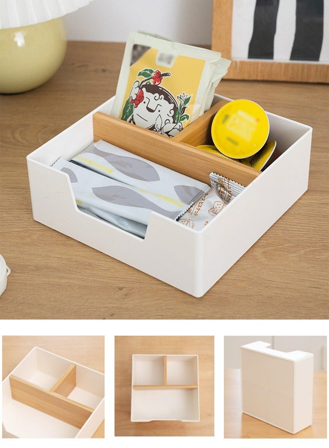 DUNISO Tea Box Tea Bag Organizer, 3 compartment snack partition box, suitable for coffee, tea, bagged drinks, tea room homes and hotels, white, 18 * 18 * 6.5cm - Image 1