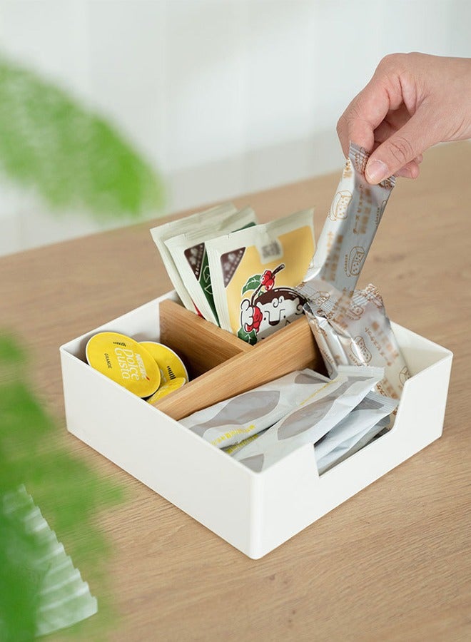 DUNISO Tea Box Tea Bag Organizer, 3 compartment snack partition box, suitable for coffee, tea, bagged drinks, tea room homes and hotels, white, 18 * 18 * 6.5cm - Image 3