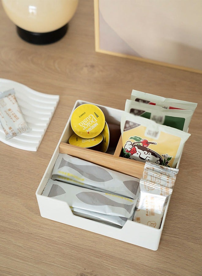 DUNISO Tea Box Tea Bag Organizer, 3 compartment snack partition box, suitable for coffee, tea, bagged drinks, tea room homes and hotels, white, 18 * 18 * 6.5cm - Image 5
