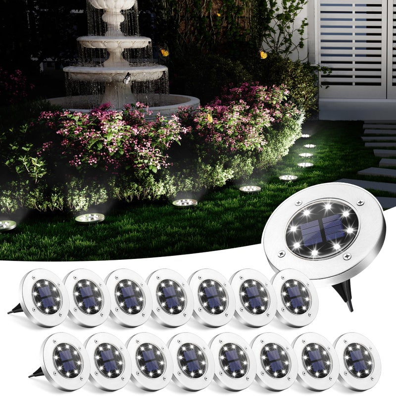 SOLPEX Solar Ground Lights 16 Pack Solar Lights Outdoor Waterproof 8 LED Solar Powered Landscape Lighting for Garden Yard Patio Pathway Driveway Walkway Cool White