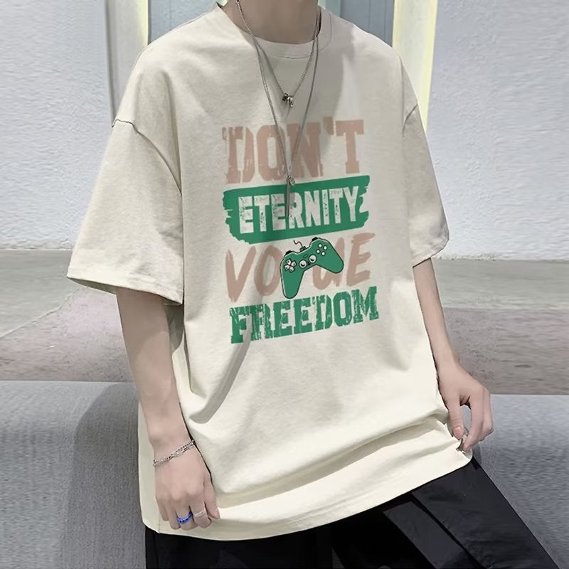 2025 Summer Top Short-sleeved Loose T-shirt Men's Fashion Brand Casual Half-sleeved Trendy T-shirt Bottom Shirt Five-minute Sleeve - Image 1