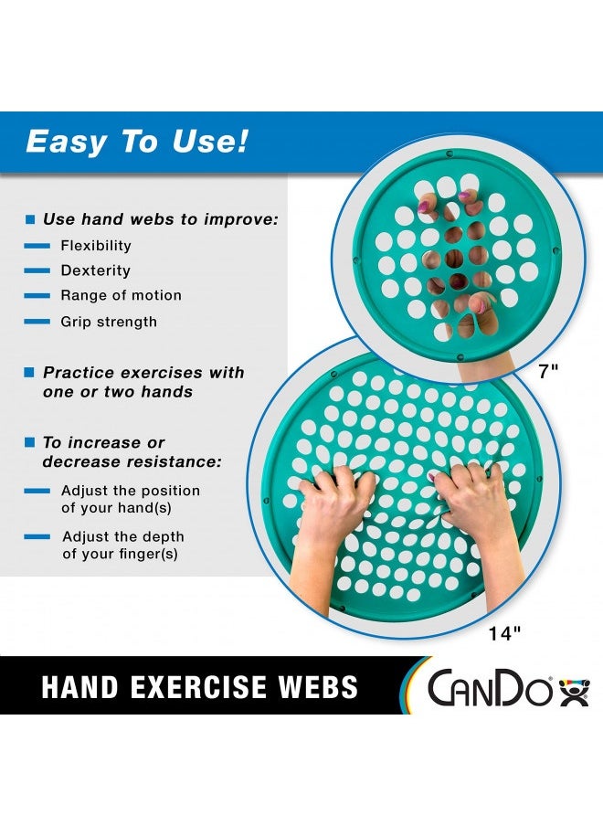Cando Hand Exercise Webs For Physical Therapy, Grip Strengthening, And Hand, Finger, Wrist Resistance Workouts, Portable Size, Low Powder, 14" Diameter, Multi-Resistance: Light/Heavy