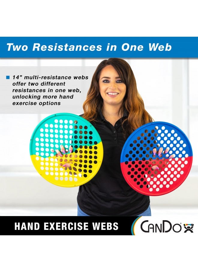 Cando Hand Exercise Webs For Physical Therapy, Grip Strengthening, And Hand, Finger, Wrist Resistance Workouts, Portable Size, Low Powder, 14" Diameter, Multi-Resistance: Light/Heavy