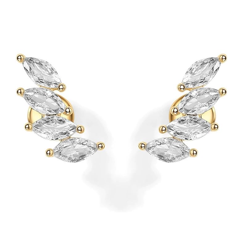 Aaishwarya SMALL 14K Plated 4 Leaf Zircon Flatback Studs | Earrings for Women and Girls | Minimal Multi Piercing Stud | With Screw Back | Lightweight Everyday | Water-Resistant Anti-Tarnish Jewels - Image 1