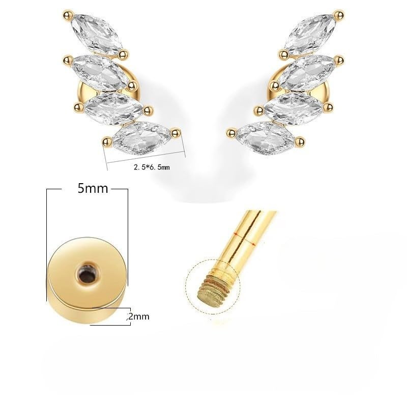 Aaishwarya SMALL 14K Plated 4 Leaf Zircon Flatback Studs | Earrings for Women and Girls | Minimal Multi Piercing Stud | With Screw Back | Lightweight Everyday | Water-Resistant Anti-Tarnish Jewels - Image 4