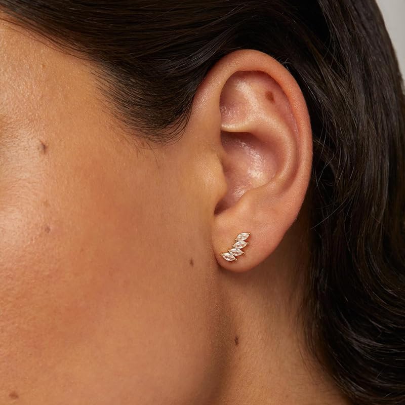 Aaishwarya SMALL 14K Plated 4 Leaf Zircon Flatback Studs | Earrings for Women and Girls | Minimal Multi Piercing Stud | With Screw Back | Lightweight Everyday | Water-Resistant Anti-Tarnish Jewels - Image 2