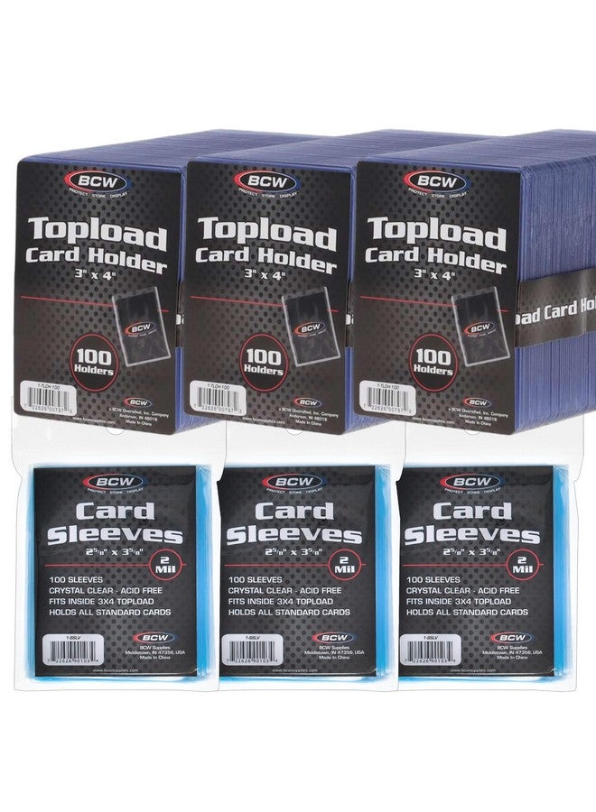 BCW 300 Count Card Sleeve and Toploader Combo Pack | Premium Rigid PVC Toploaders and Acid-Free Polypropylene Penny Sleeves | Great for Football, Baseball, Magic The Gathering, Pokemon, etc - Image 1