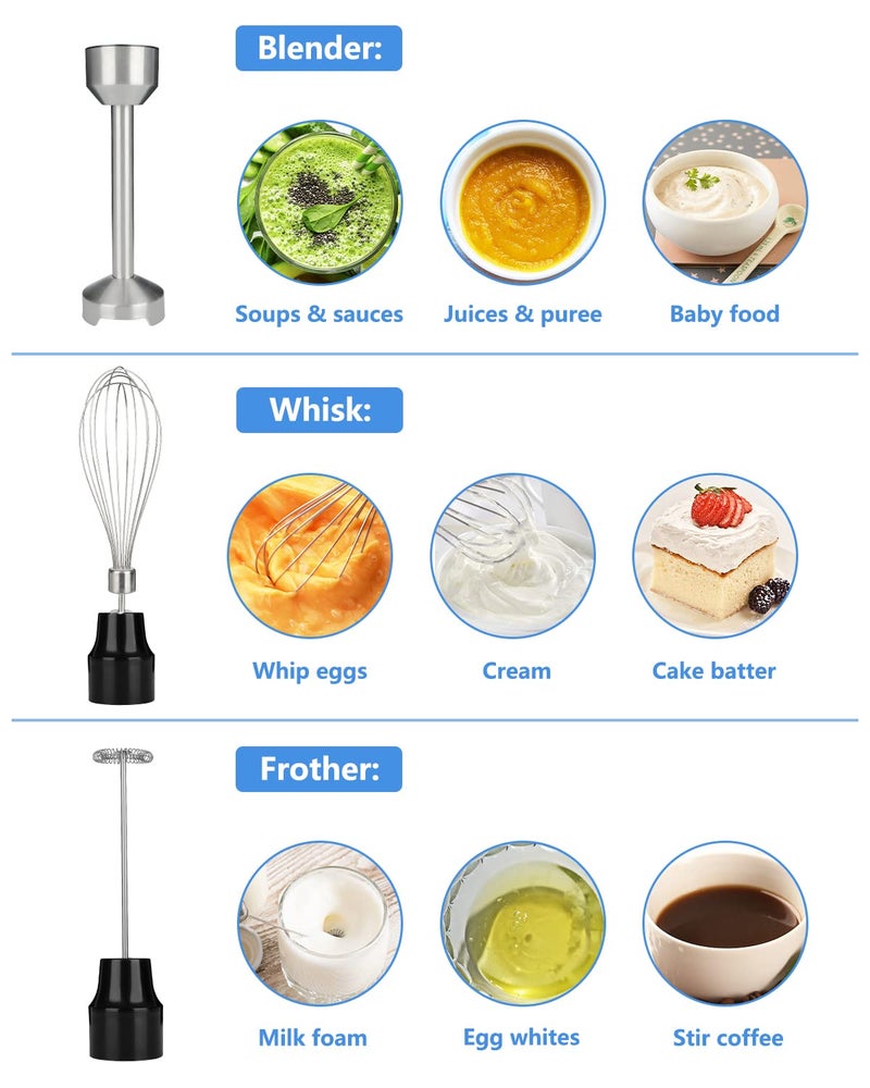 Amateys Immersion Blender Handheld,700W Hand Mixer Infinitely Variable Speeds,Multi-function Stainless Steel Stick Electric Kitchen Smoothie Blender with Detachable Whisk, Milk Frother,for Soup Puree - Image 2