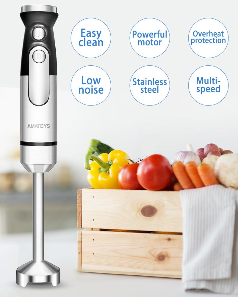 Amateys Immersion Blender Handheld,700W Hand Mixer Infinitely Variable Speeds,Multi-function Stainless Steel Stick Electric Kitchen Smoothie Blender with Detachable Whisk, Milk Frother,for Soup Puree - Image 4
