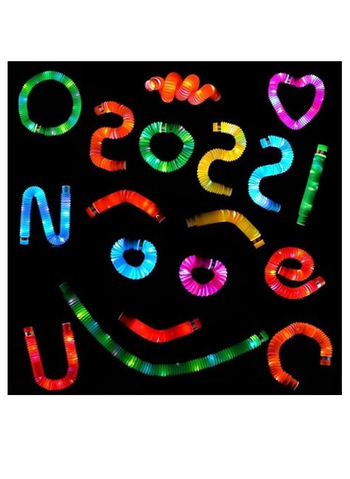 Toy Box 6 Pack Light Up Pop Tubes Fidget Toy Sensory Tubes Toddler Toys LED Pop Glow Sticks Glow in The Dark Party Supplies Party Bag Fillers for Kids  - Image 5