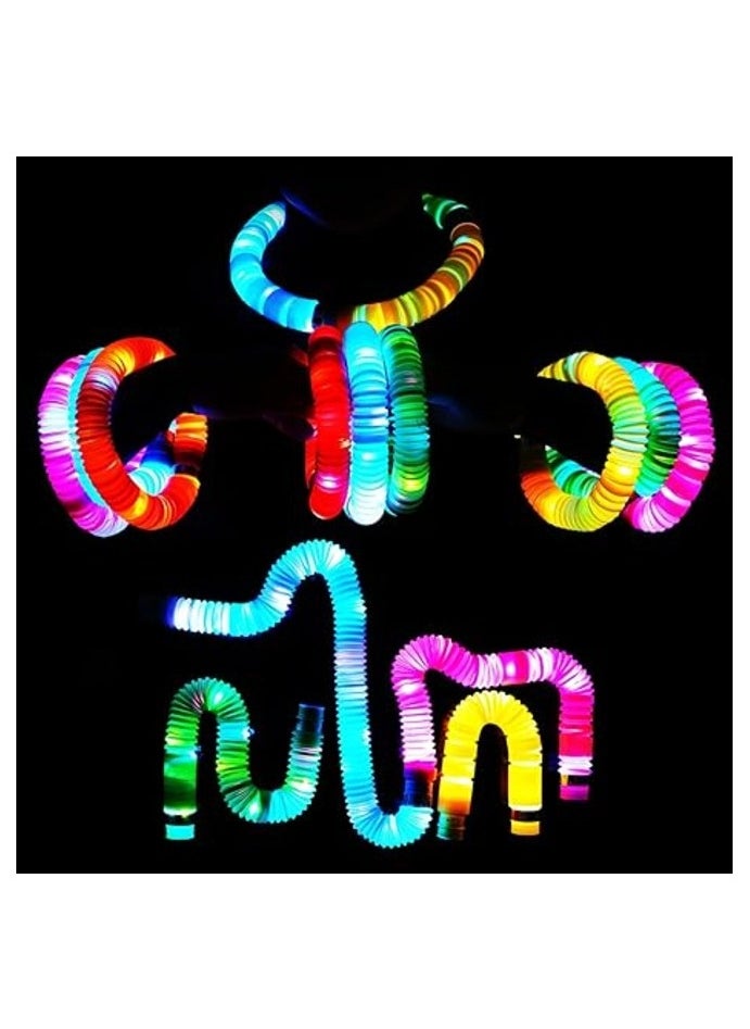 Toy Box 6 Pack Light Up Pop Tubes Fidget Toy Sensory Tubes Toddler Toys LED Pop Glow Sticks Glow in The Dark Party Supplies Party Bag Fillers for Kids  - Image 2