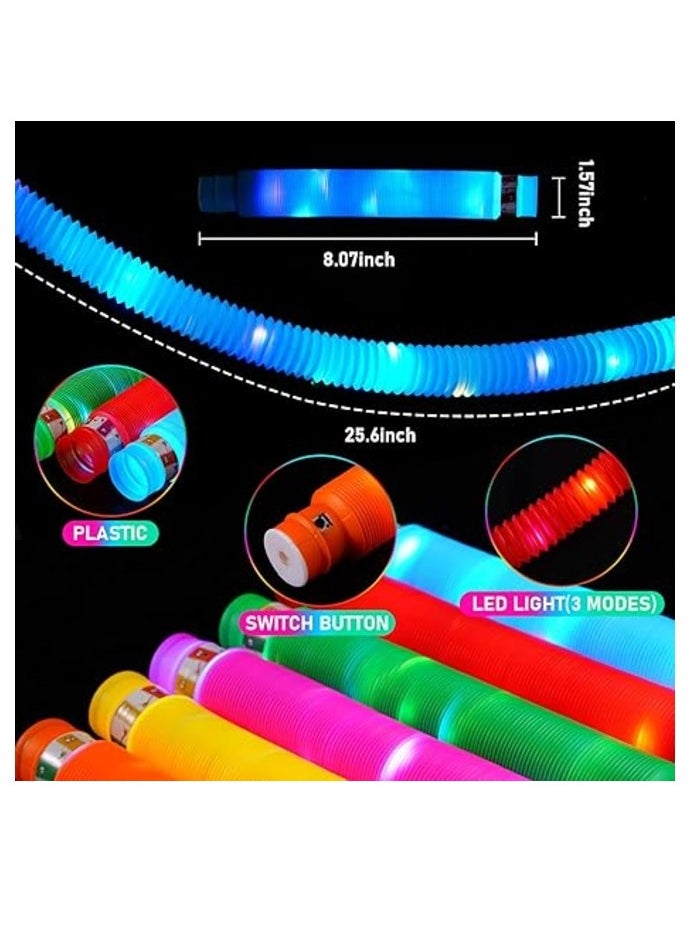 Toy Box 6 Pack Light Up Pop Tubes Fidget Toy Sensory Tubes Toddler Toys LED Pop Glow Sticks Glow in The Dark Party Supplies Party Bag Fillers for Kids  - Image 3