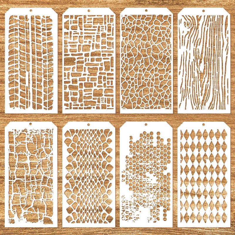 YUXIANLB 8 Pcs Reusable Painting Stencils for Crafts Honeycomb Brick Mixed Artistic Textures for Painting Card Making Canvas Craft - Image 1