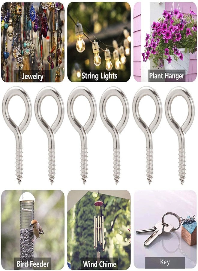 Axe Sickle DIY Crafts 1 Inch Small Screw Eyes Metal Eye Screw Hooks Self Tapping Screws Hook Ring Eyelet Hooks/Gold, Pack of 92, Rust Proof Coating (Silver) - Image 5