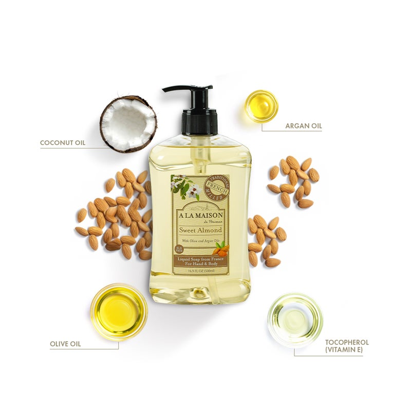 A LA MAISON French Liquid Hand Soap, Almond - Natural Hand Wash Made with Essential Oils - Biodegradable, Plant-Based, Vegan, Cruelty-Free, Alcohol & Paraben Free (16.9 oz, 3 Pack) - Image 2
