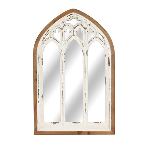 Synovana Arch Window Wall Mirror - Farmhouse Cathedral Wall Decor with Wooden Frame for Entryway Hallway Living Room - 16.14" x 1.38" x 25.2" - Image 1