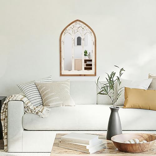Synovana Arch Window Wall Mirror - Farmhouse Cathedral Wall Decor with Wooden Frame for Entryway Hallway Living Room - 16.14" x 1.38" x 25.2" - Image 5